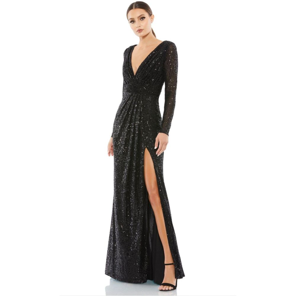 Ieena Mac Duggal Black Sequin Long Sleeve Formal Gown Size 4 NWT